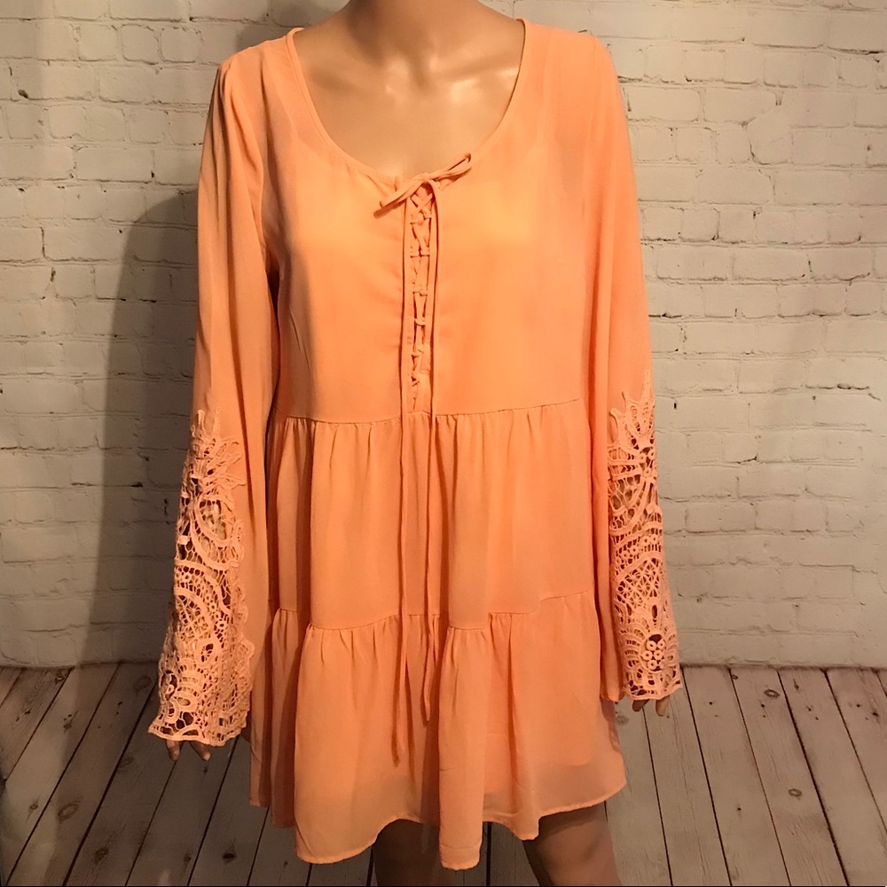 Blu Pepper vintage neon peach color boho dress size large